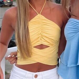 Revolve Superdown yellow halter top